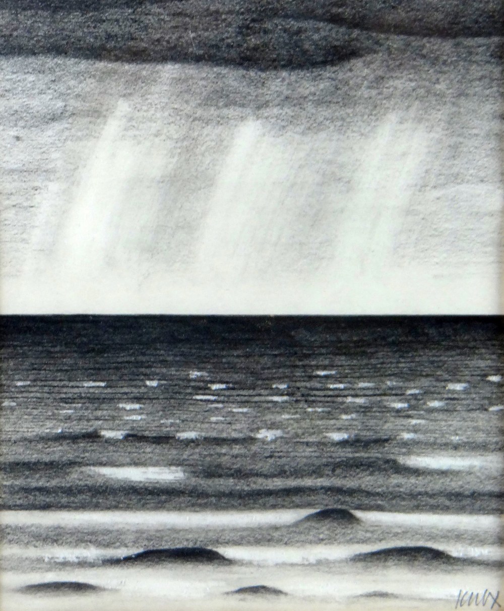 JOHN KNOX pencil drawing - coastal scene, entitled verso 'Squall, North Sea' on label for Aitken