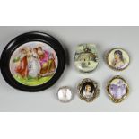 GROUP OF PORTRAIT MINIATURES to include four circular and oval miniatures depicting females in