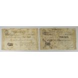 TWO BANK OF ENGLAND WHITE BANK NOTES, one dated 27 June 1818 No 65511, the other dated 22
