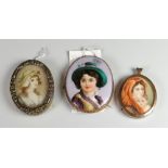 NINETEENTH CENTURY PORTRAIT MINIATURE OF MOTHER & CHILD together with miniature of a young girl in