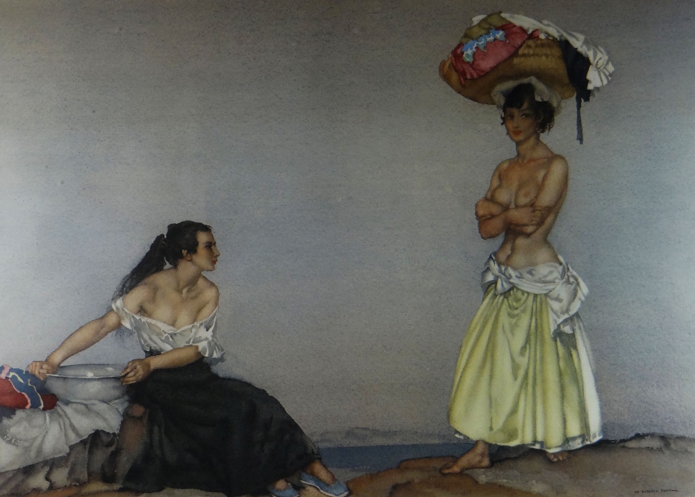 WILLIAM RUSSELL FLINT Frost & Reed coloured print - two scantily clad females on the shore with