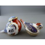 Two Royal Crown Derby bird paperweights