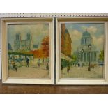 Oils on canvas, a pair - Parisian street scenes, initialled 'R L Y', 34 x 27 cms