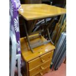 Folding square topped occasional table, narrow modern pine chest of three drawers etc