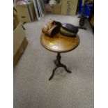 Mahogany wine table and a leather cased set of gent's hair brushes