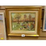 HELEN BRADLEY nice framed varnished print - numerous figures in the park