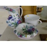 Copeland Spode squat globular toilet jug with matching toilet bucket top and a plain white chamber