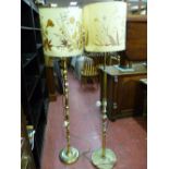 Modern brass standard lamp with shade and a brass and pseudo onyx table lamp and shade