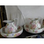 Pair of Doulton Burslem toilet jugs and basins (one set in fair condition, the other set with