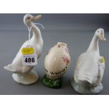 Pair of Nao pottery geese and a Welsh Whisky Brecon pottery spillholder