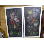 Oils on canvas, a pair - still life, flowers, 90 x 45 cms