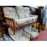 Excellent cottage style three piece suite of three seater settee and two armchairs with floral