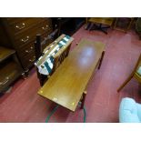 Teak Long John two tier coffee table, director's style folding chair and another folding chair