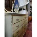 French Provincial style five drawer chest and triple dressing mirror