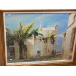 Gilt framed print - Continental street scene after the original oil, indistinctly signed