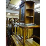 Small glazed door wall hanging cabinet, bamboo effect glass topped table and a small wine rack