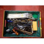 Crate of various mechanic's hand tools, grease gun, Stanley work plane etc