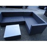 Modern plastic woven effect garden two piece 'L' shaped sofa with cushions