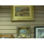 Unsigned prints - hunting scene and children at the coast, both in good ornate frames