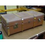 Vintage wooden banded travel trunk