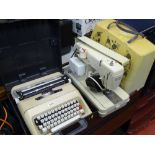 Cased Jones 681B sewing machine and an Olivetti Lettera 35 cased manual typewriter E/T