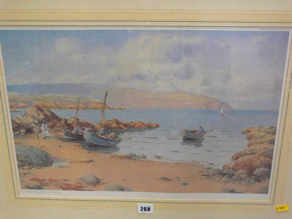 WARREN WILLIAMS ARCA limited edition (170/500) stamped print - North Wales fishing scene, 33 x 52