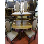 Barley twist gate leg drop leaf table and four barley twist chairs with matching upholstered seats