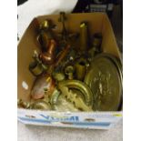 Box of good brassware and similar items