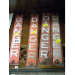 Four enamel vintage signs 'Danger'