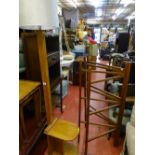 Mid Century wooden standard lamp with incorporated side table and a pine folding towel airer