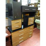 Modern bedroom eight drawer chest with two matching two drawer bedside cabinets and a modern black