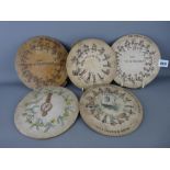 Interesting group of five circular parlour games with verses to the back, all signed J D Massey