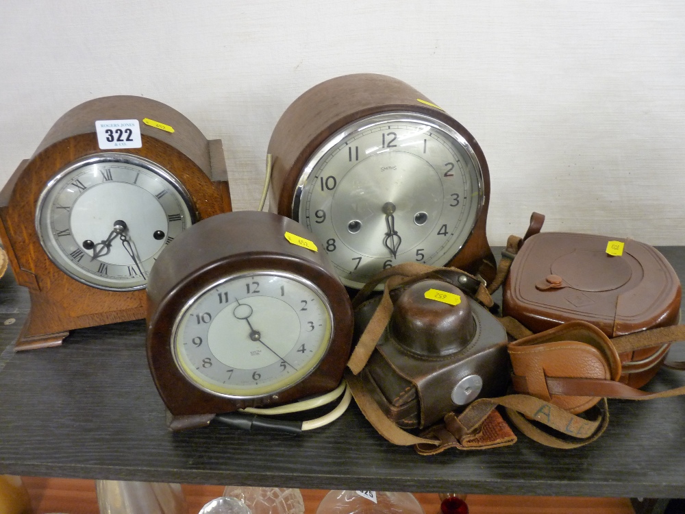 Smith electric clock, Smith mantel clock and another polished mantel clock, a cased Agfa Movex