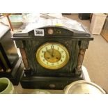 Excellent compact slate mantel clock with marble pillared supports, key and pendulum present