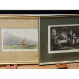 After DAVID COX mezzotint - shipping scene, 16 x 27 cms and an engraving entitled 'Gil Blas at