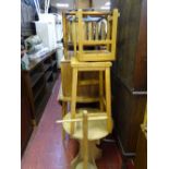 Small woodchip occasional table, stool and similar chair and a pine wash dolly