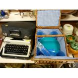 Cased vintage Erika cased typewriter and a picnic hamper