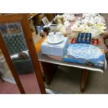 Good sized timber framed hall mirror and a parcel of miscellaneous glassware, china etc