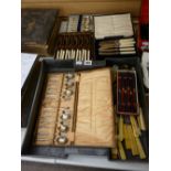 Cased apostle spoon and tong set, other cased cutlery and a tray of loose cutlery