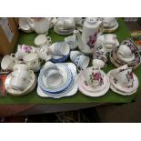 Parcel of pink rose and other floral decorated teaware
