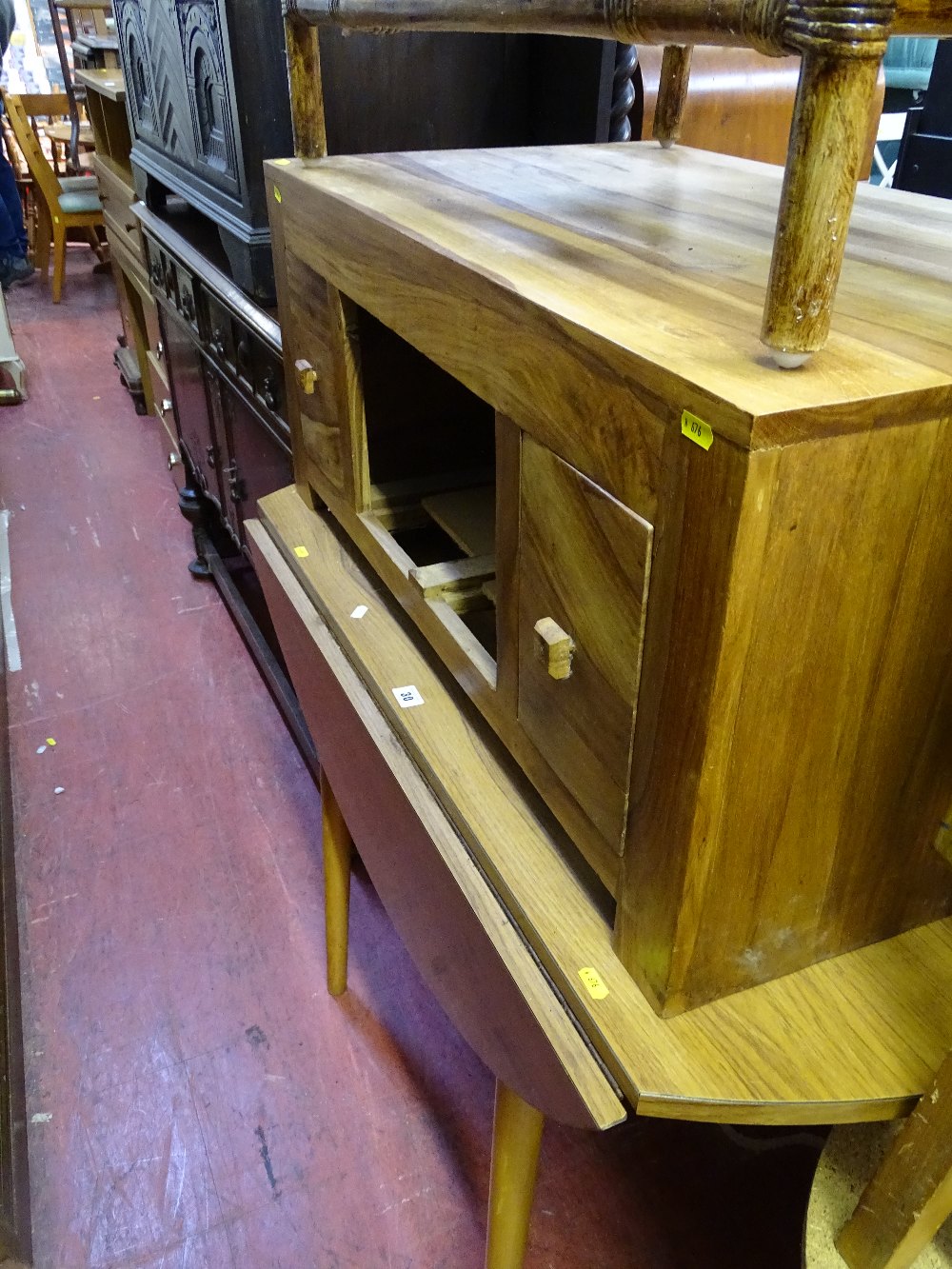 Modern veneered dining table and rustic style coffee table/entertainment unit