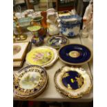 Pair of Maling lustre display plates, Maling jug, Crown Ducal jug, blue and white Cauldon square