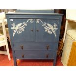 Blue painted railback compact sideboard with twin doors over two base drawers