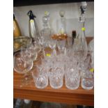 Parcel of good drinking glassware, decanters, coloured glassware etc