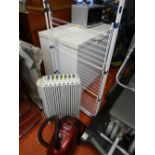 Swann Dirtmaster Trio 1600w cylinder vacuum cleaner, metal framed airer and a Delonghi HM3K electric