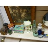 Vintage glass and earthenware items, Grindley jug, advertising tins