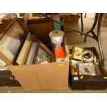 Two boxes of mixed household items including prints, glassware, clocks etc