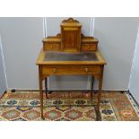 AN EDWARDIAN INLAID MAHOGANY LADY'S WRITING DESK, central top single door cupboard with pigeonhole