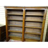 A CIRCA 1900 OAK DOUBLE BOOKCASE having Gothic tracery and adjustable interior shelves, 182 cms