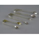THREE SETS OF ANTIQUE SILVER SUGAR TONGS including a George III pair, maker Thomas Evans, 1780, a